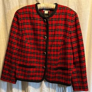 Vintage Pendleton Plus plaid blazer. Size 18. Red and black with gold buttons.